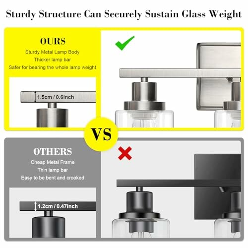 Comparison of sturdy metal lamp structure versus cheap metal frame.