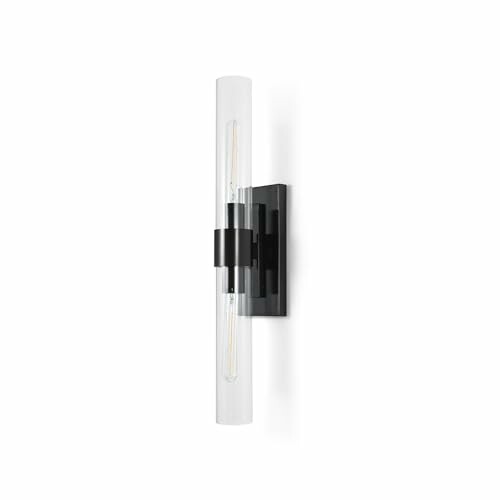 Modern wall sconce with cylindrical design and black mount.