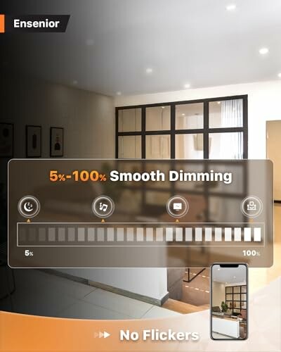 Room with smart lighting dimming control interface.